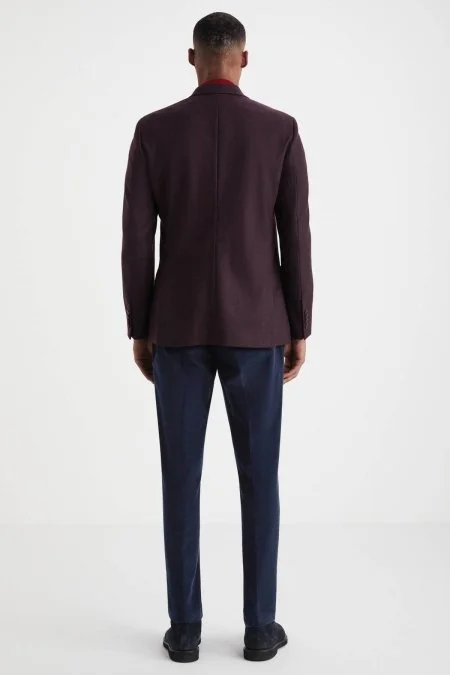 Saf Yün Bordo Blazer Ceket
