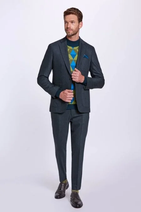 Saf Yün Koyu Yeşil Blazer Ceket