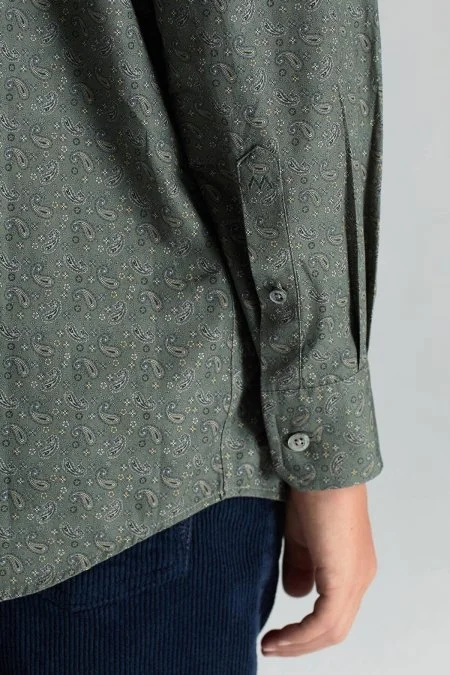 Şal Desenli Saf Pamuk Haki Çocuk Gömlek