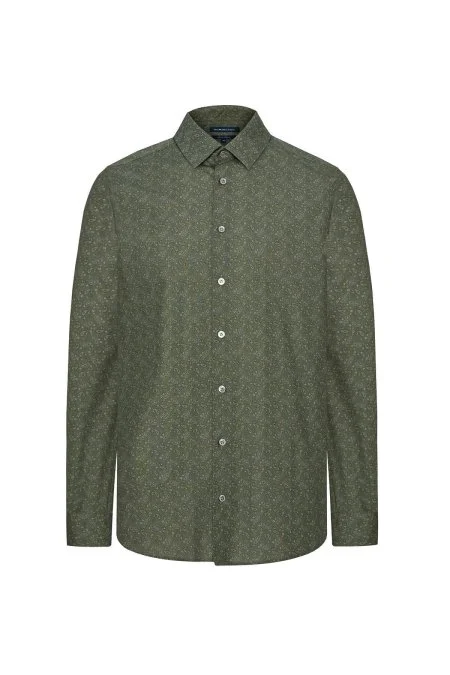 Paisley Desen Saf Pamuk Haki Gömlek