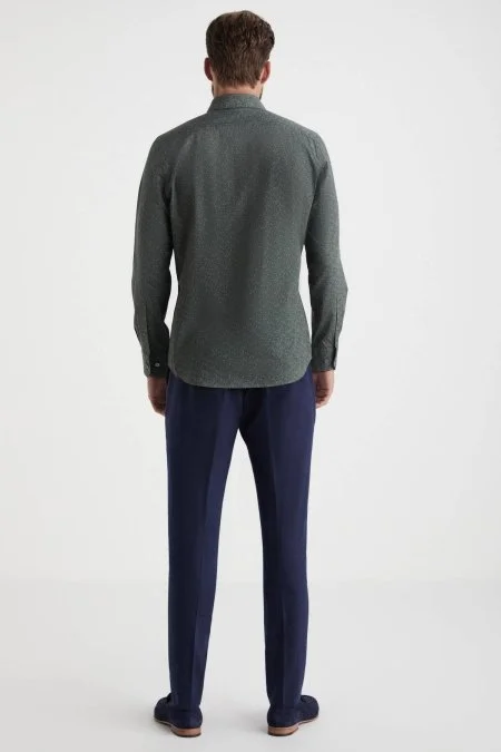 Paisley Desen Saf Pamuk Haki Gömlek