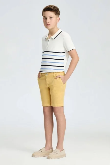 Sarı Pamuk Chino Çocuk Bermuda Şort