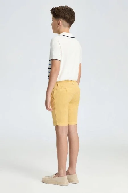 Sarı Pamuk Chino Çocuk Bermuda Şort