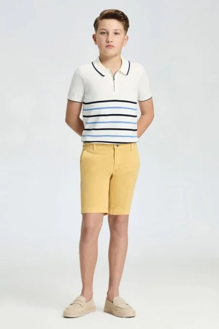 Sarı Pamuk Chino Çocuk Bermuda Şort