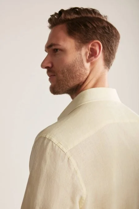 Sarı Saf Keten Spor Gömlek