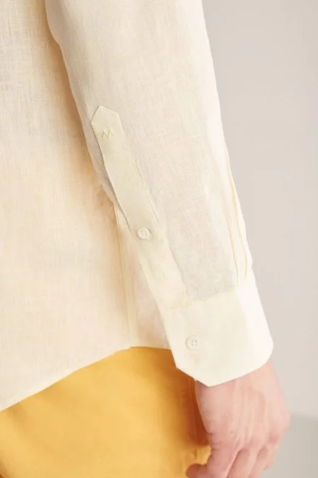 Sarı Saf Keten Spor Gömlek
