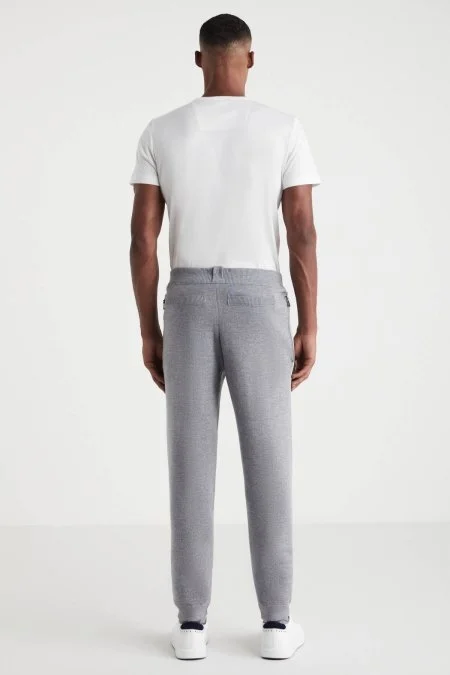 Şerit Detaylı Gri Merino Yün Spor Triko Pantolon