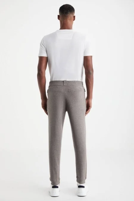 Şerit Detaylı Bej Merino Yün Spor Triko Pantolon