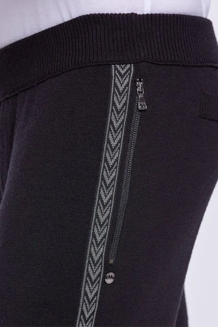 Şerit Detaylı Siyah Merino Yün Spor Triko Pantolon
