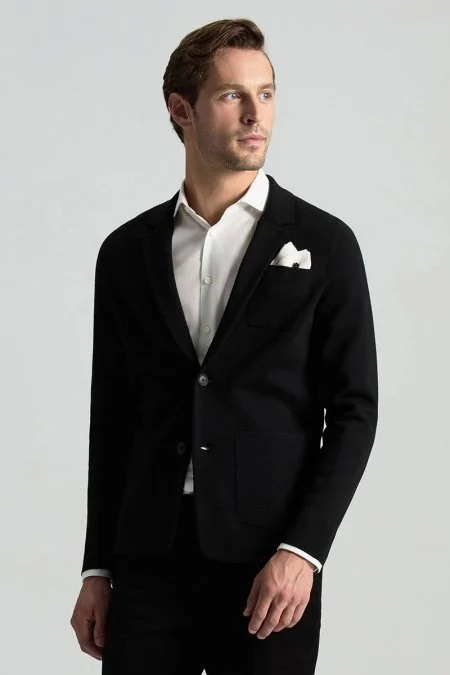 Extrafine Merino Siyah Triko Blazer Ceket