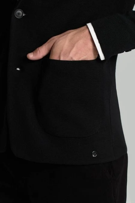 Extrafine Merino Siyah Triko Blazer Ceket