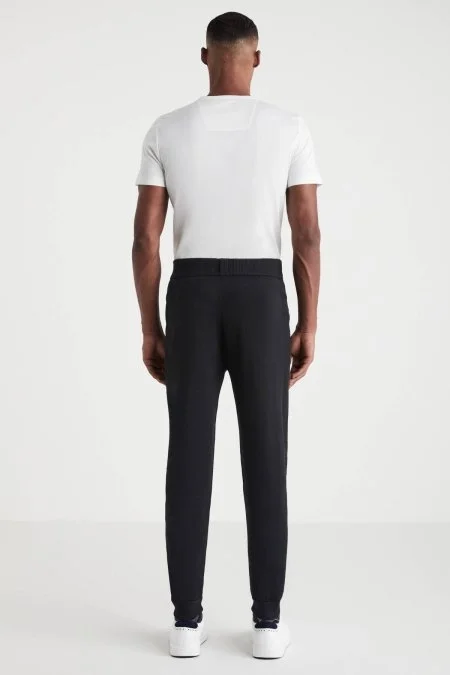Siyah Merino Yün Activewear Şerit Detaylı Triko Pantolon