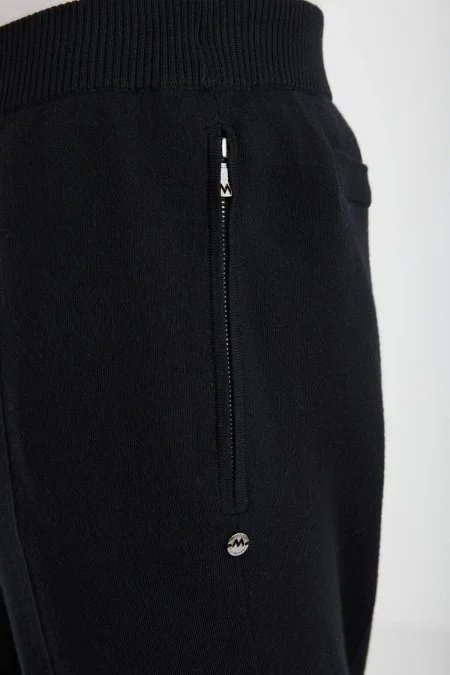 Siyah Merino Yün Activewear Triko Pantolon