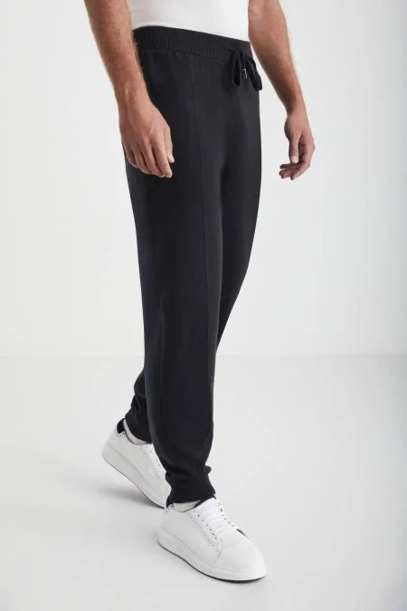 Siyah Merino Yün Activewear Triko Pantolon