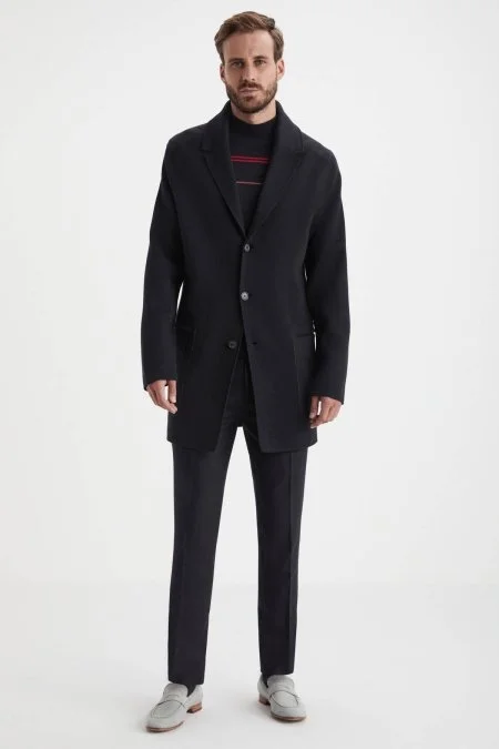 Siyah Merino Yün Triko Palto