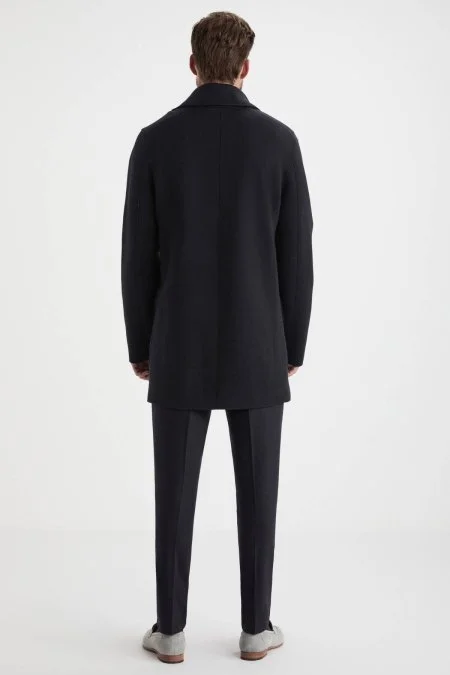 Siyah Merino Yün Triko Palto
