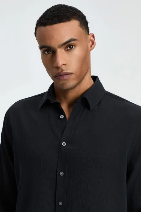Siyah Saf Pamuk Gömlek