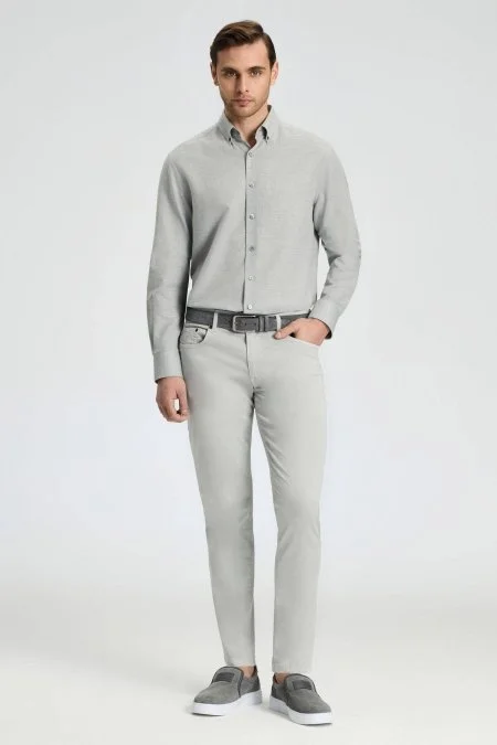 Slim Fit 5 Cep Açık Gri Chino Pantolon