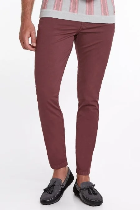 Slim Fit 5 Cep Bordo Yazlık Pantolon