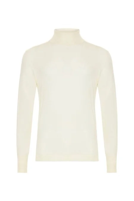 Slim Fit Beyaz Activewear Merino Yün Triko