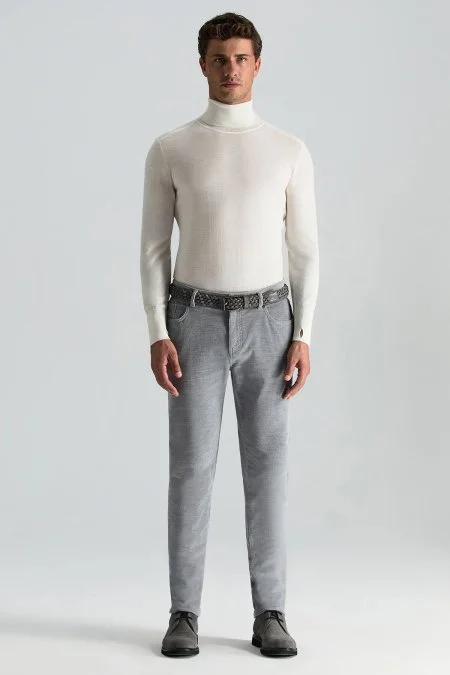 Slim Fit Beyaz Activewear Merino Yün Triko