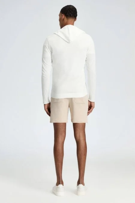 Slim Fit Beyaz Kapüşonlu İnce Hırka