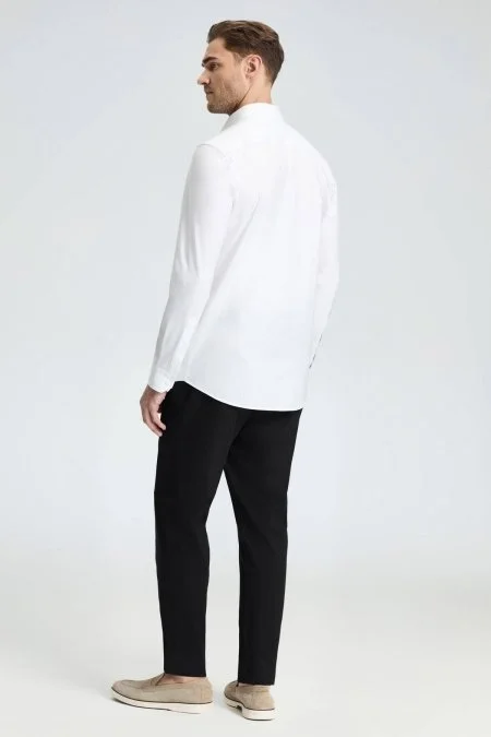 Slim Fit Gizli Düğme Beyaz Spor Gömlek