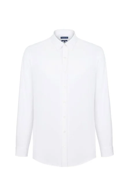 Slim Fit Gizli Düğme Beyaz Spor Gömlek