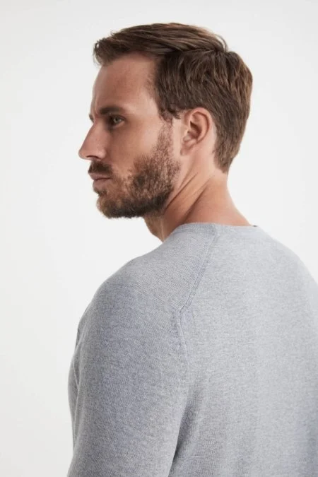 Extrafine Merino Açık Gri Bisiklet Yaka Triko