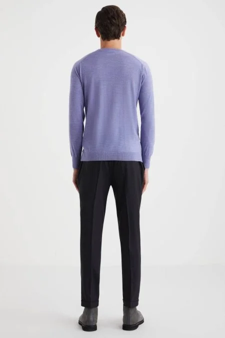 Extrafine Merino Açık Mor Bisiklet Yaka Triko