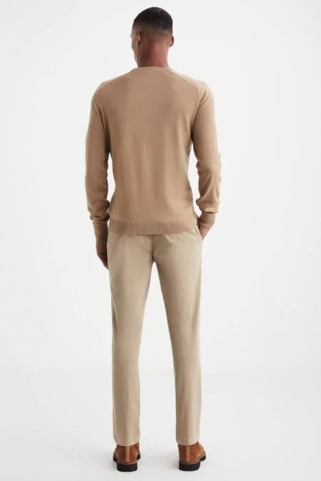 Extrafine Merino Camel Bisiklet Yaka Triko