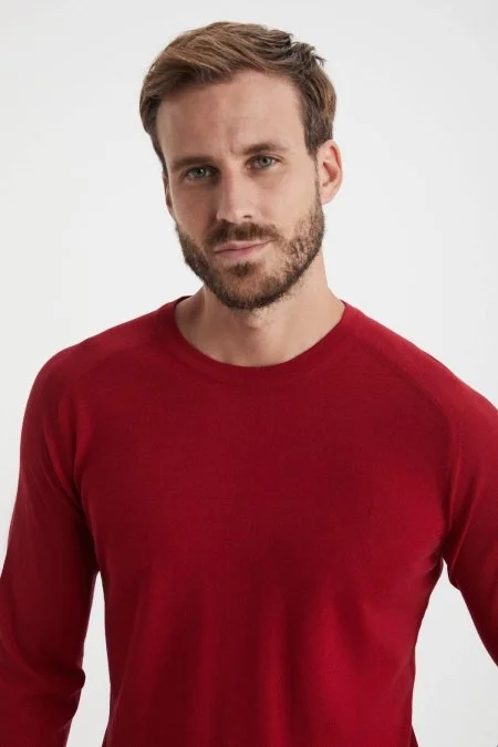 Extrafine Merino Kırmızı Bisiklet Yaka Triko