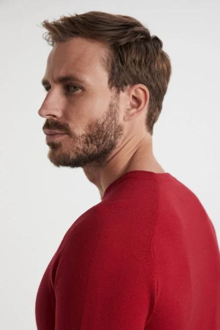 Extrafine Merino Kırmızı Bisiklet Yaka Triko