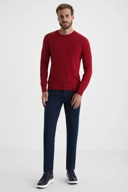 Extrafine Merino Kırmızı Bisiklet Yaka Triko