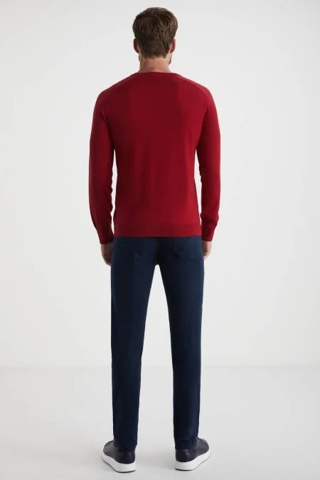 Extrafine Merino Kırmızı Bisiklet Yaka Triko
