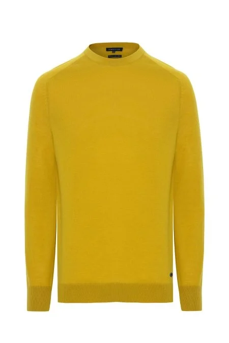 Extrafine Merino Koyu Sarı Bisiklet Yaka Triko