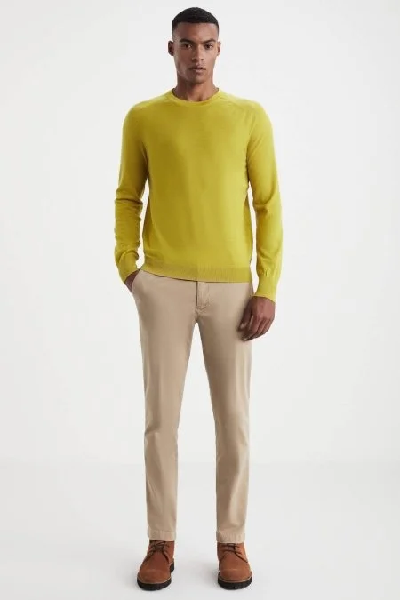 Extrafine Merino Koyu Sarı Bisiklet Yaka Triko