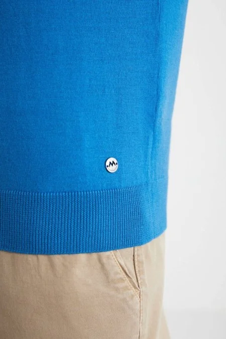 Extrafine Merino Mavi Bisiklet Yaka Triko