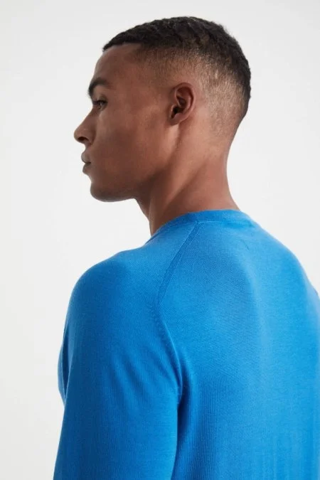 Extrafine Merino Mavi Bisiklet Yaka Triko