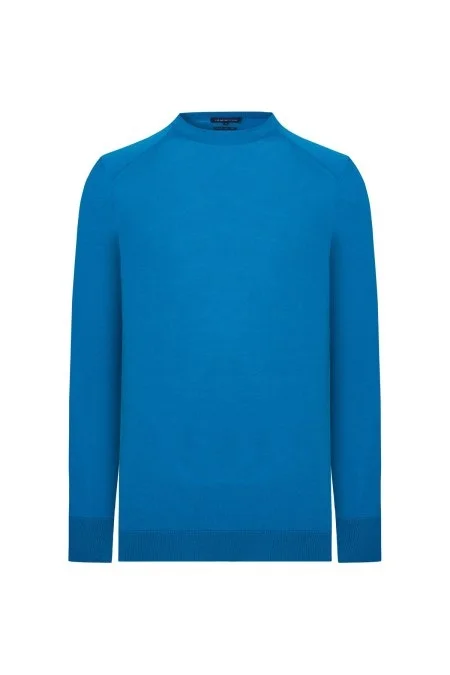 Extrafine Merino Mavi Bisiklet Yaka Triko