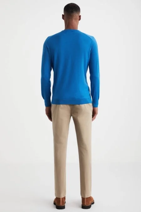 Extrafine Merino Mavi Bisiklet Yaka Triko