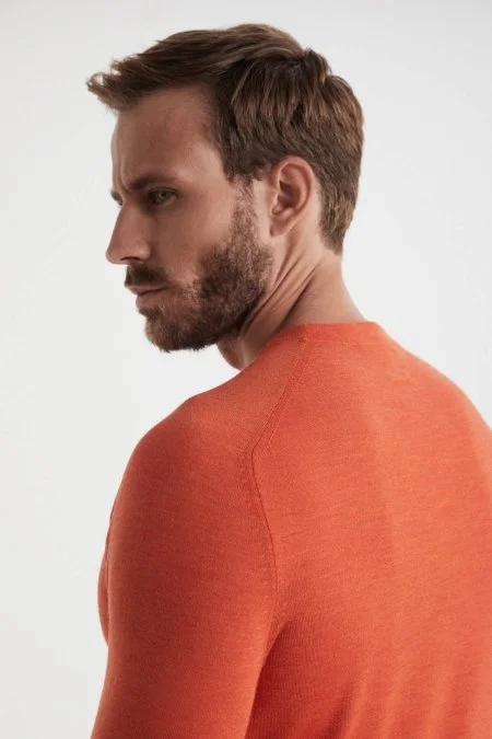 Extrafine Merino Turuncu Bisiklet Yaka Triko