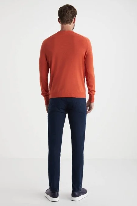 Extrafine Merino Turuncu Bisiklet Yaka Triko