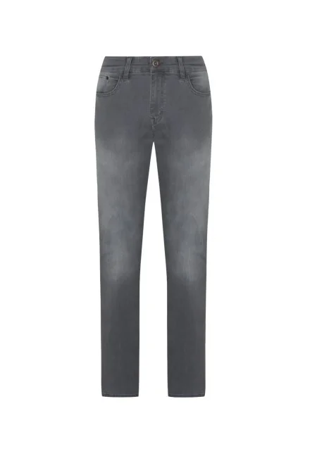 Saf Pamuk Slim Fit Gri Denim Pantolon