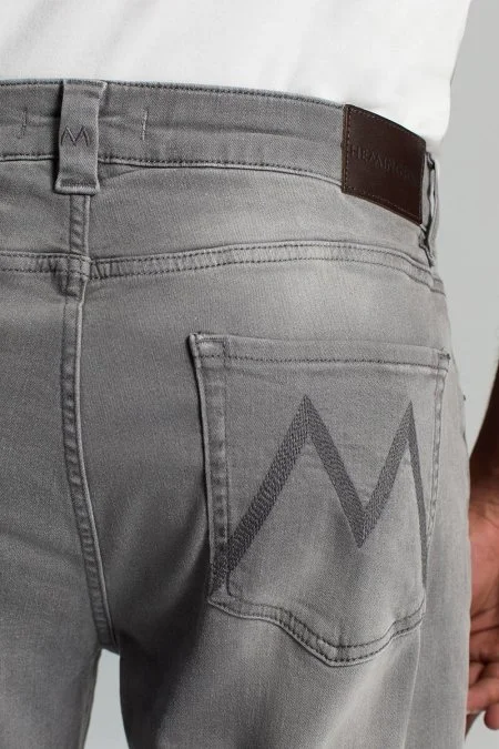 Saf Pamuk Slim Fit Gri Denim Pantolon