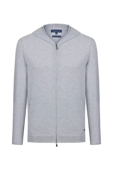 Slim Fit Gri Kapüşonlu İnce Hırka