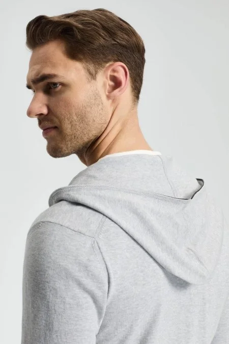 Slim Fit Gri Kapüşonlu İnce Hırka