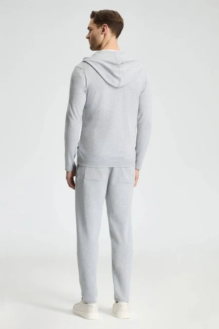 Slim Fit Gri Kapüşonlu İnce Hırka