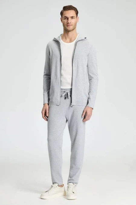 Slim Fit Gri Kapüşonlu İnce Hırka