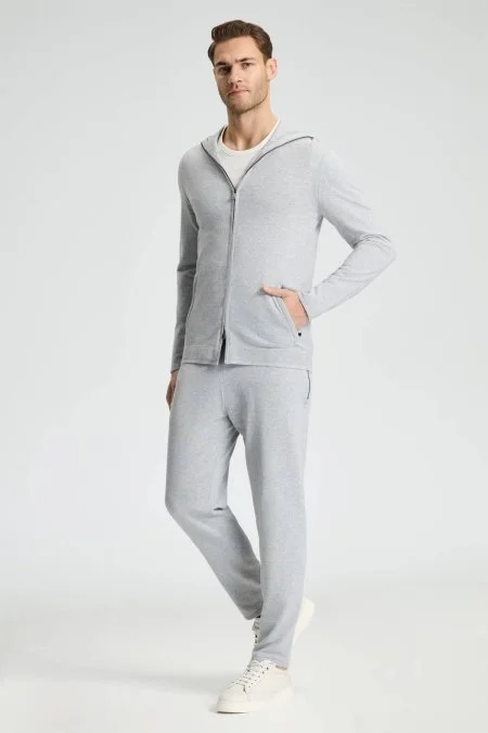 Slim Fit Gri Kapüşonlu İnce Hırka